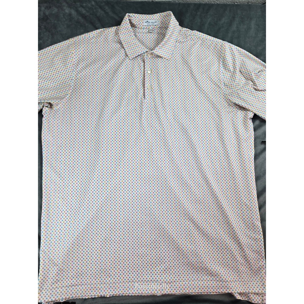 Peter Millar Polo Shirt Men's Extra Large Geometric All Over Print‎ Golf Jersey
